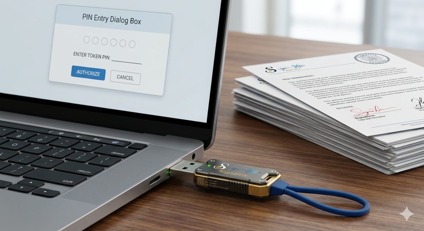 USB hardware token connected to laptop